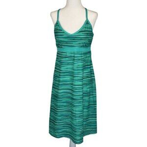 Athleta Green Striped Sleeveless Midi Dress With Built-In Shelf Bra